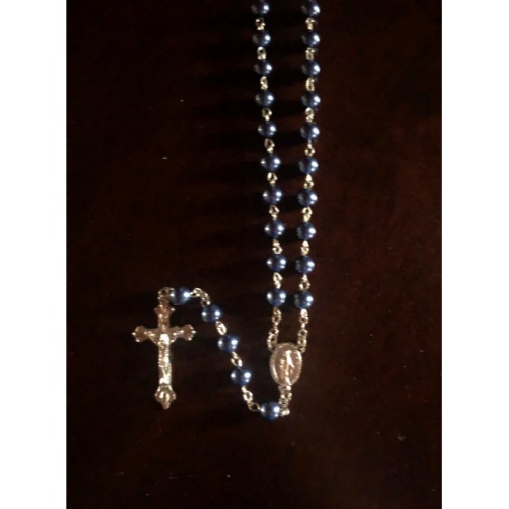 Sapphire Blue Pearl Catholic Rosary Beads